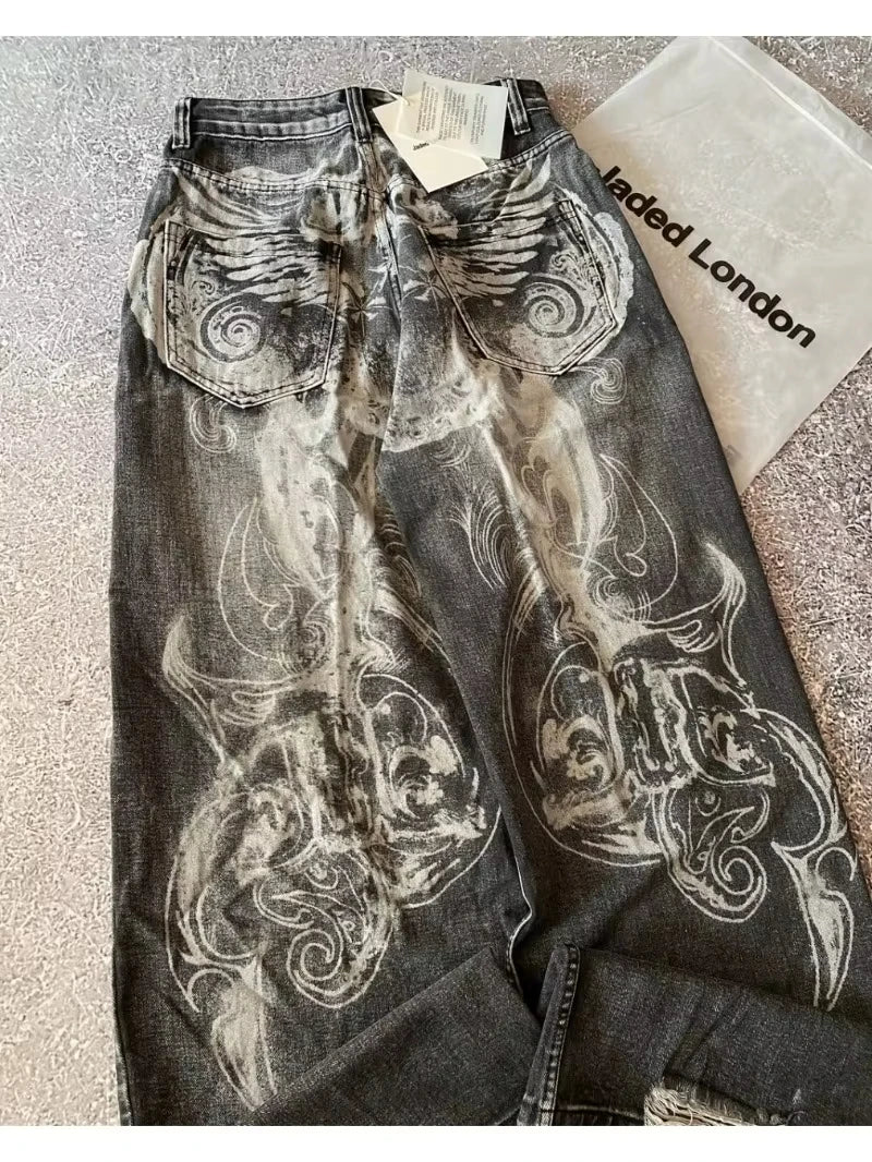 American Fashion Hip Hop Joker Loose Jeans Women Street Y2K New Casual Punk Rock Oversized Wide-leg Pants Unisex Mopping Jeans