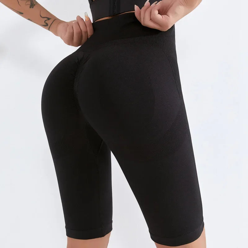 Sports High Waist Shorts Seamless Fitness Yoga Shorts High Elastic Slim Gym Trainning Leggings Hip Liftting Knit Leggings