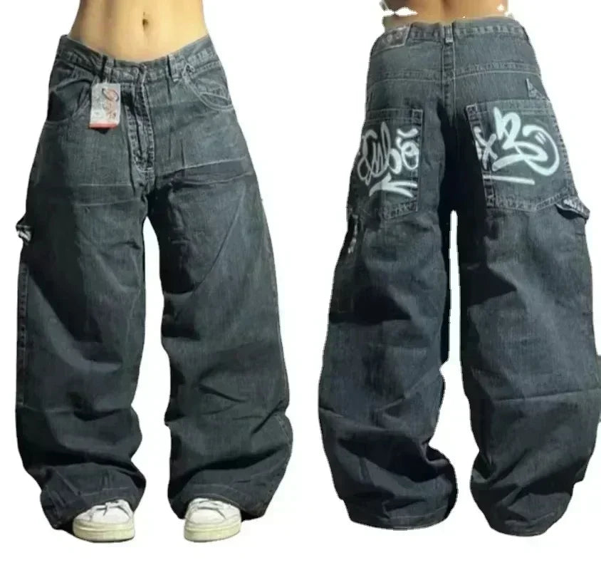 American Fashion Hip Hop Joker Loose Jeans Women Street Y2K New Casual Punk Rock Oversized Wide-leg Pants Unisex Mopping Jeans