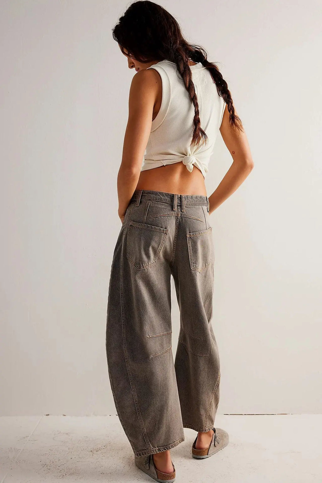 Women Loose Mid Waist Jeans Denim Full Length Pants Sexy Fashion Solid Color Trousers Denim Pockets Bleached