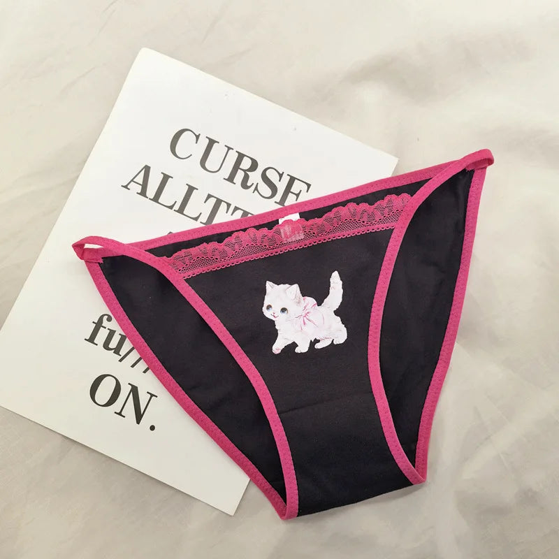 Retro Panties Japanese Sweet Cool Kitten Underwear Female Y2K Lace Girls Panties Cotton Crotch Women's Intimates Briefs Lingerie