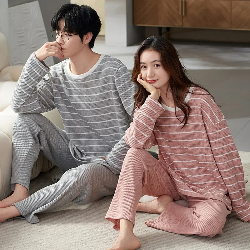 Couple Long Sleeves Sleepwear Autumn Winter Cotton Pajama Sets Print Pants Homewear Kawaii Clothes 2 Piece Sets Nightwear Lovers