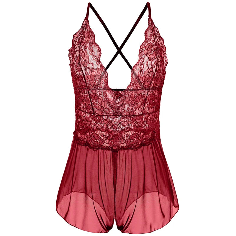 Summer Sexy Backless Slim Mini Dresses For Women Lace Crotchless Teddy Baby Doll Dress Y2k Clothes Deep V Bodycon Party Sundress