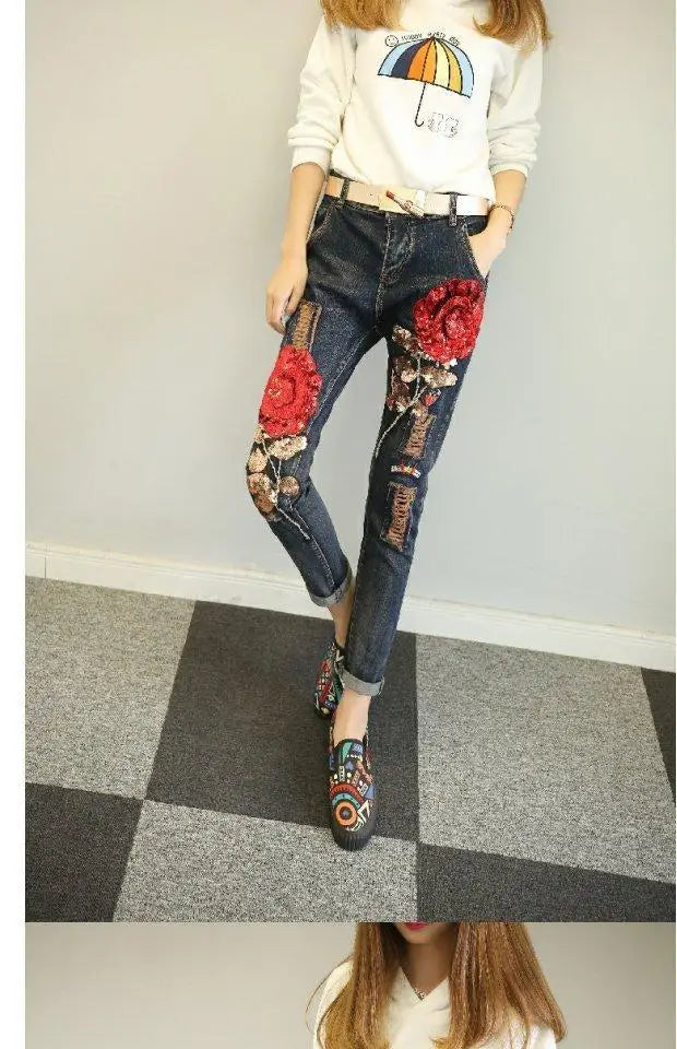 Women Jeans 2026 Spring Autumn Rose Jeans Women's High Waist Slimming Fashion Shorts