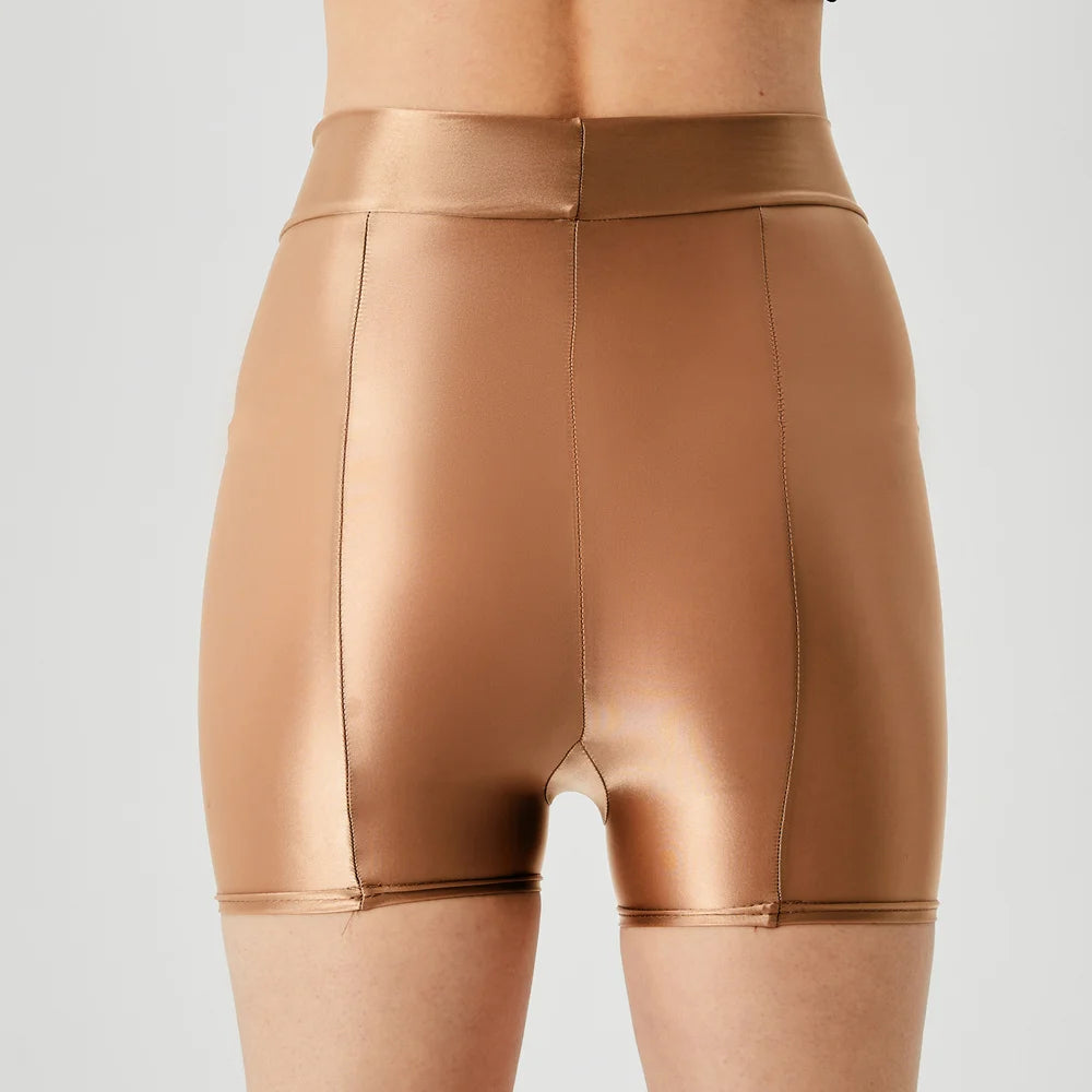 Sexy Women Stain Smooth Yoga Elasitc Shorts Oil Glossy Shiny Tight Casual Beachwear Fitness Short Safety Underwear