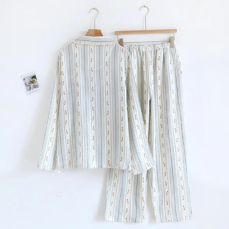 100% Cotton Gauze Women Pajamas 2025 New Spring/Autumn Sleepwear Female 2 Piece Set Nightwear Lady Pyjamas Loungewear