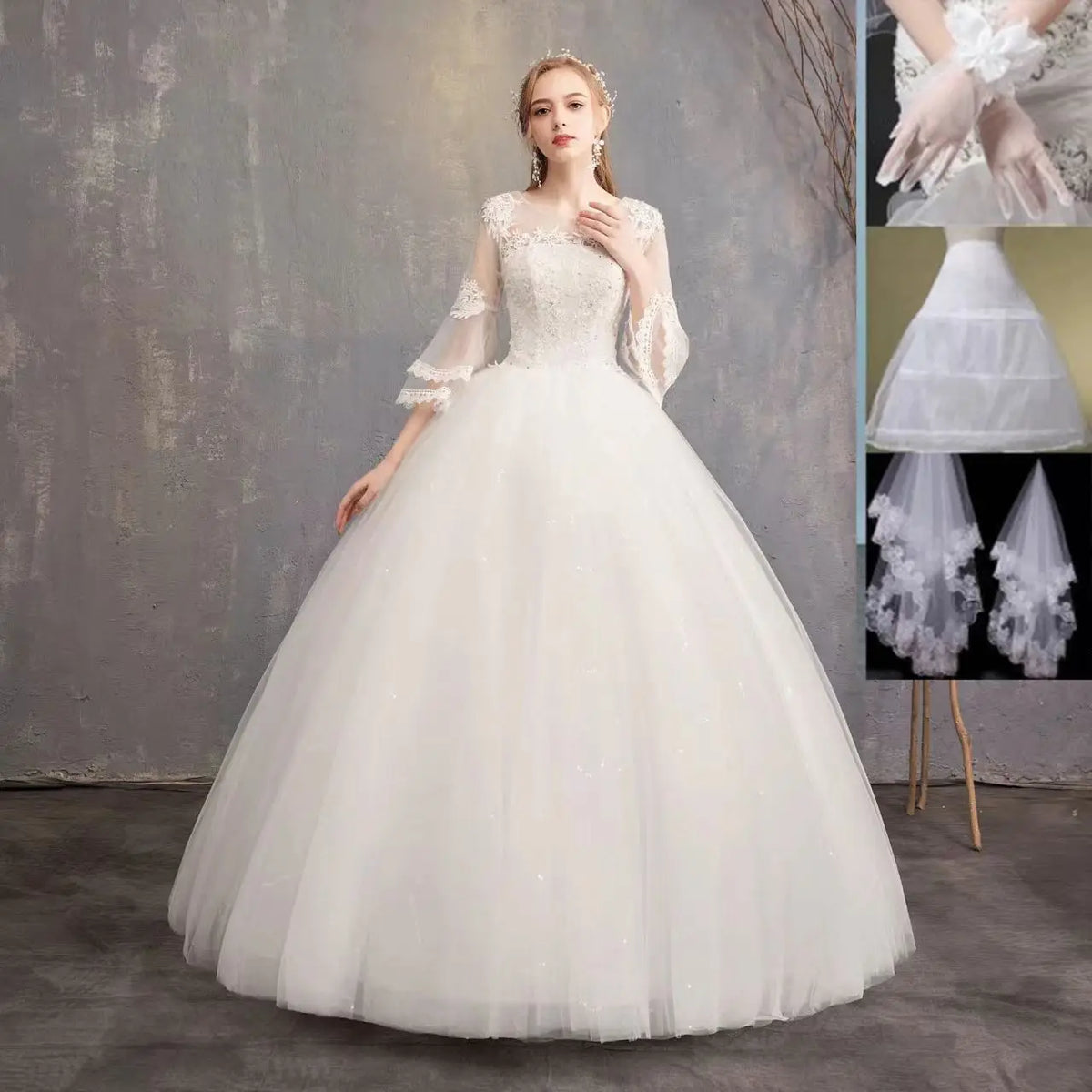Elegant O-neck Appliques Illusion Lace Tulle Wedding Dresses 2025 Sweep Train Ball Gowns Bridal Gowns Vestido De Noiva