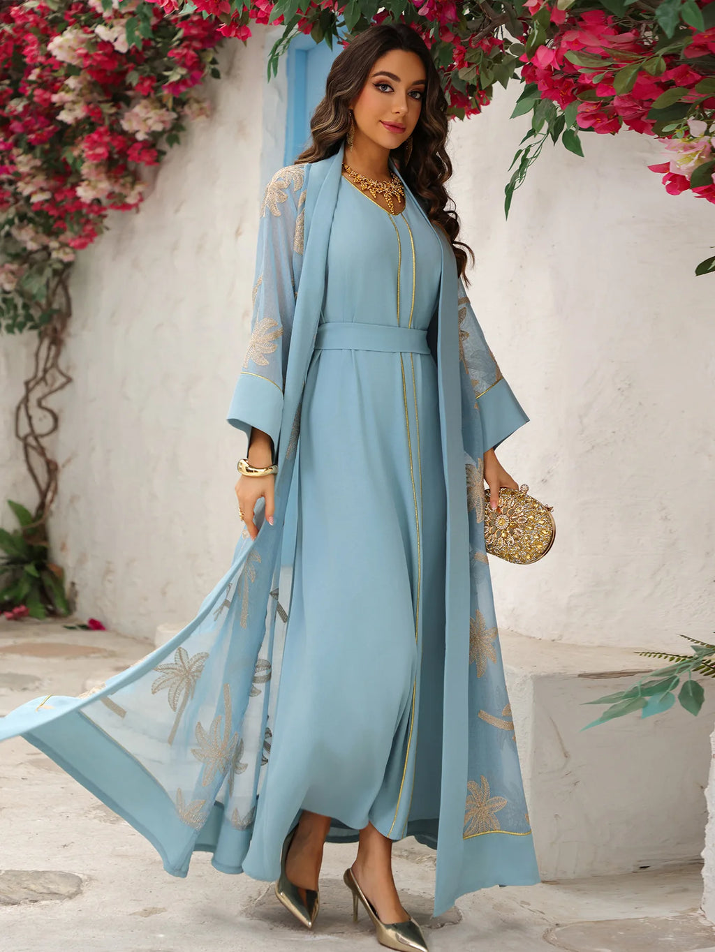 Eid Women Dress Muslim Abaya 2 Piece Set Musulman Ensembles Party Jalabiya Ramadan Abayas Vestidos Largos Kaftan Arab Long Robe