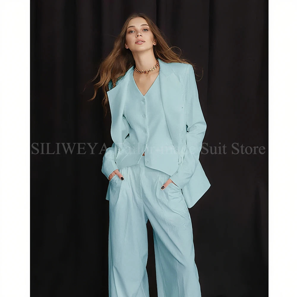 Luxury White Women's Suits 3 Piece Jacket Pants Vest Single Breasted Female Clothing Smart Office Lady Slim Fit Blazers Sets