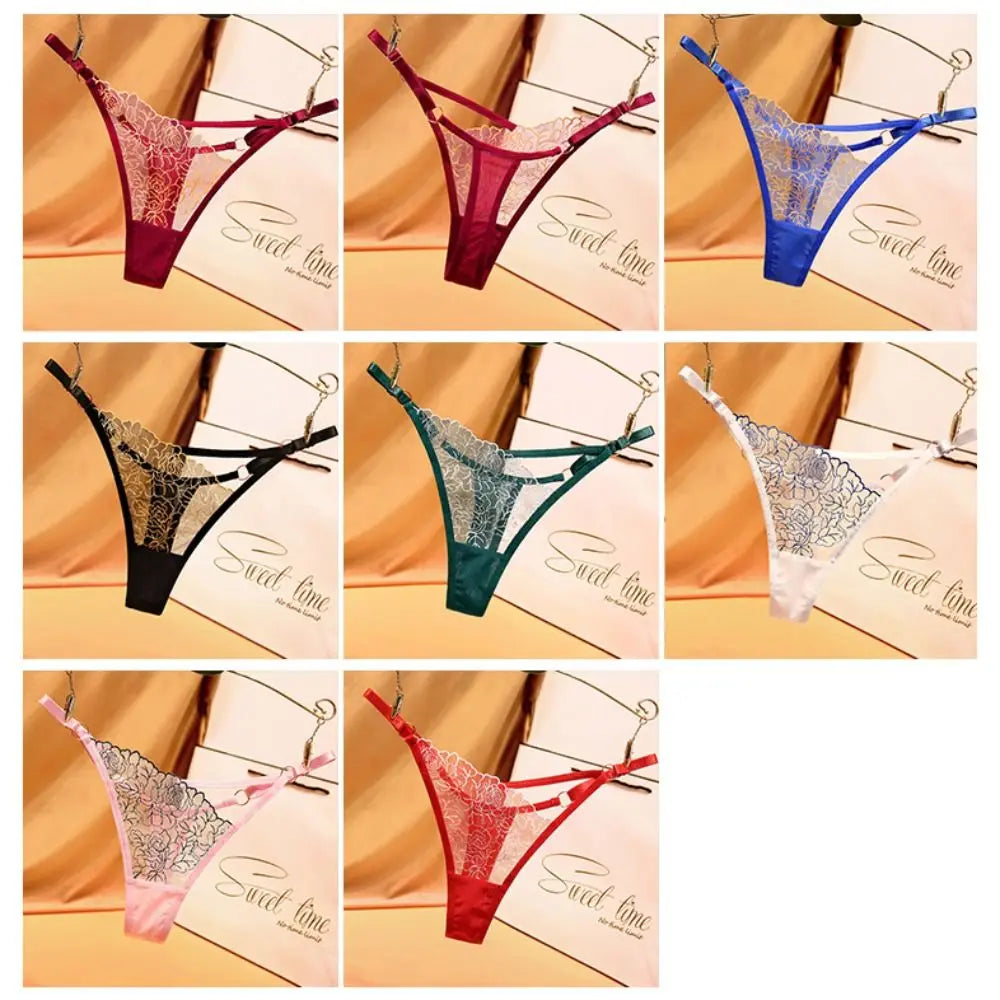 Sexy Lace Thong Women G Strings Embroidery Adjustable Panties Transparent Underwear Ladies Briefs Lingere Underware