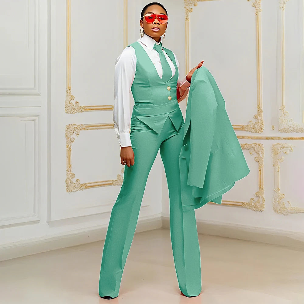 Orange Women's Suits Customized Plus Size Formal Single-breasted Peaked Lapel Three Pieces (Jacket+Pants+Vest) Office Lady Set