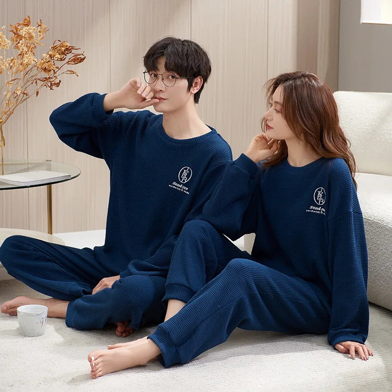 Couple Long Sleeves Sleepwear Autumn Winter Cotton Pajama Sets Print Pants Homewear Kawaii Clothes 2 Piece Sets Nightwear Lovers