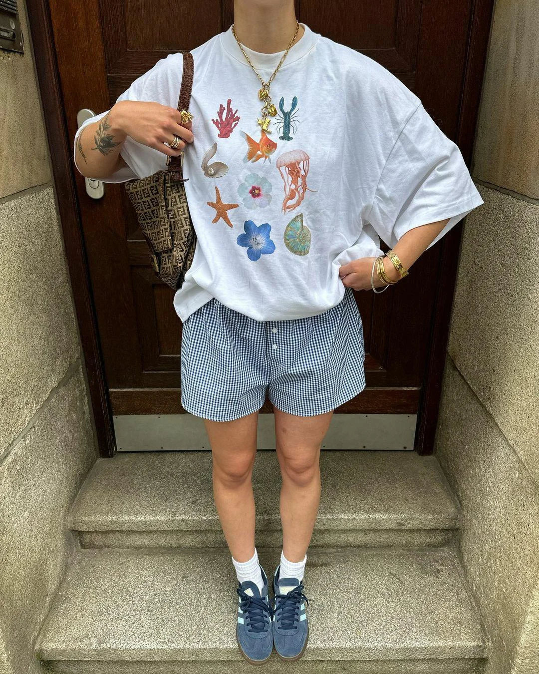 Women's Summer Basic Y2K T-Shirt Chili/ Fig/ Ocean/ Lamp Print Casual Short Sleeve Tops for Streetwear Aesthetic Clothes