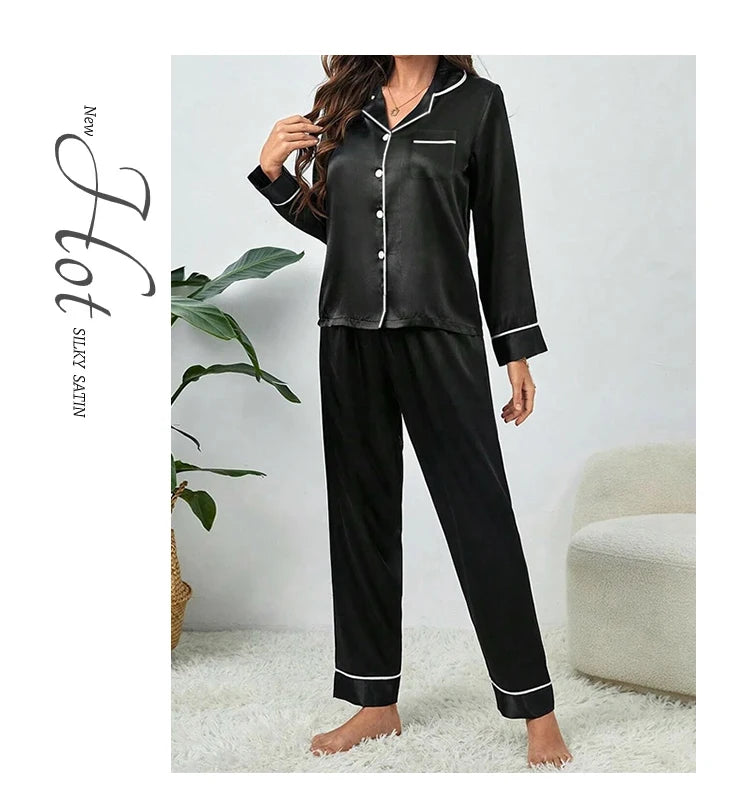 Plus Size Ice Silk Pajamas Women Long-Sleeved Solid Colour Loose 5xl Home Wear Ladies Comfortable Sleepwear 2PCS Set Nightwear