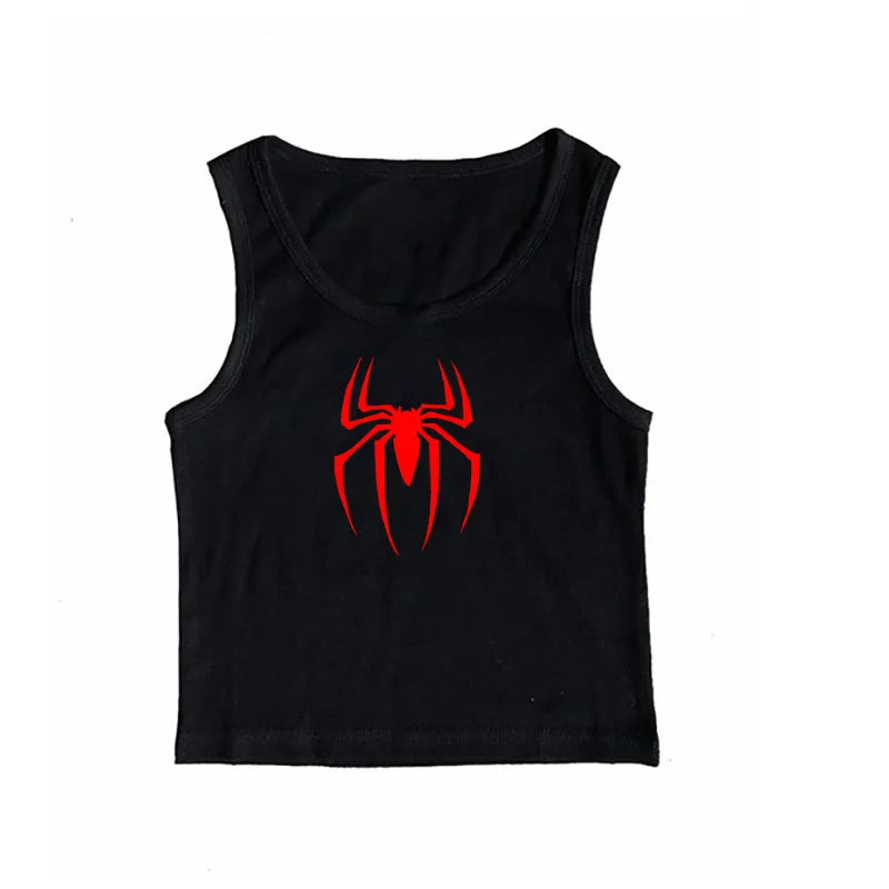 Y2k Tank Tops Sexy Women Summer Camis Punk Y2K Harajuku Sleeveless Spider Printed Tights Vest Femme Streetwear Graphic EMO Girls