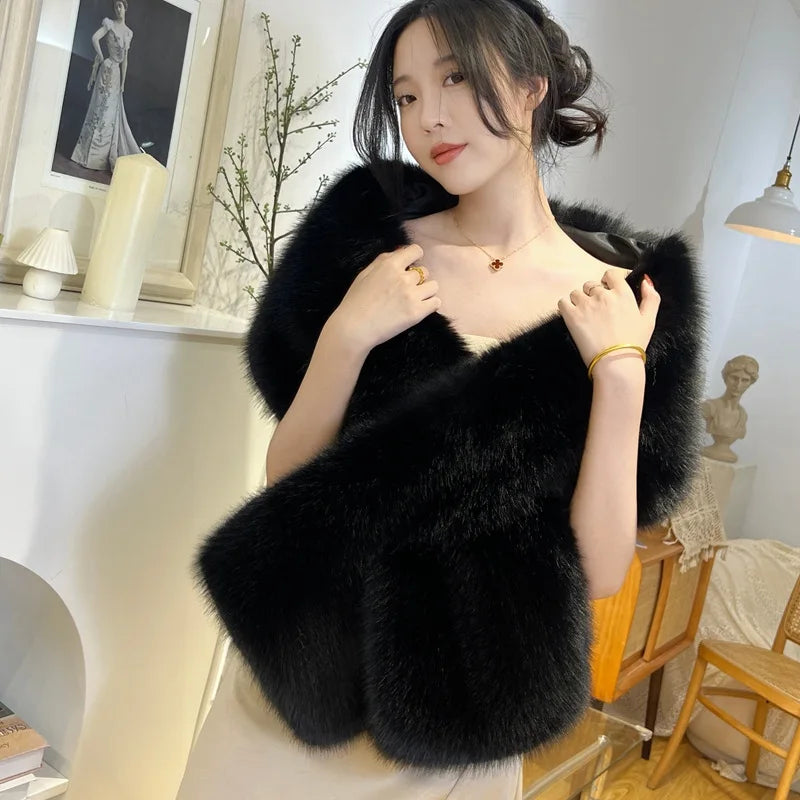 Imitation fur fox fur cheongsam shawl fur collar cape stage dinner shawl wedding dress party scarf women's jacket