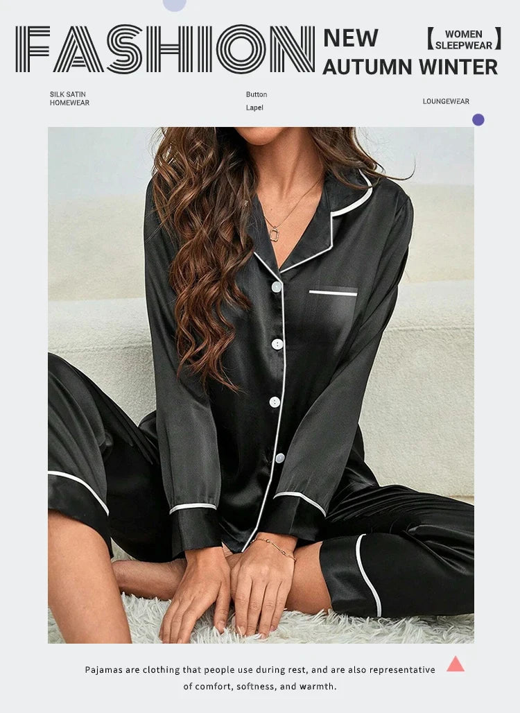 Plus Size Ice Silk Pajamas Women Long-Sleeved Solid Colour Loose 5xl Home Wear Ladies Comfortable Sleepwear 2PCS Set Nightwear