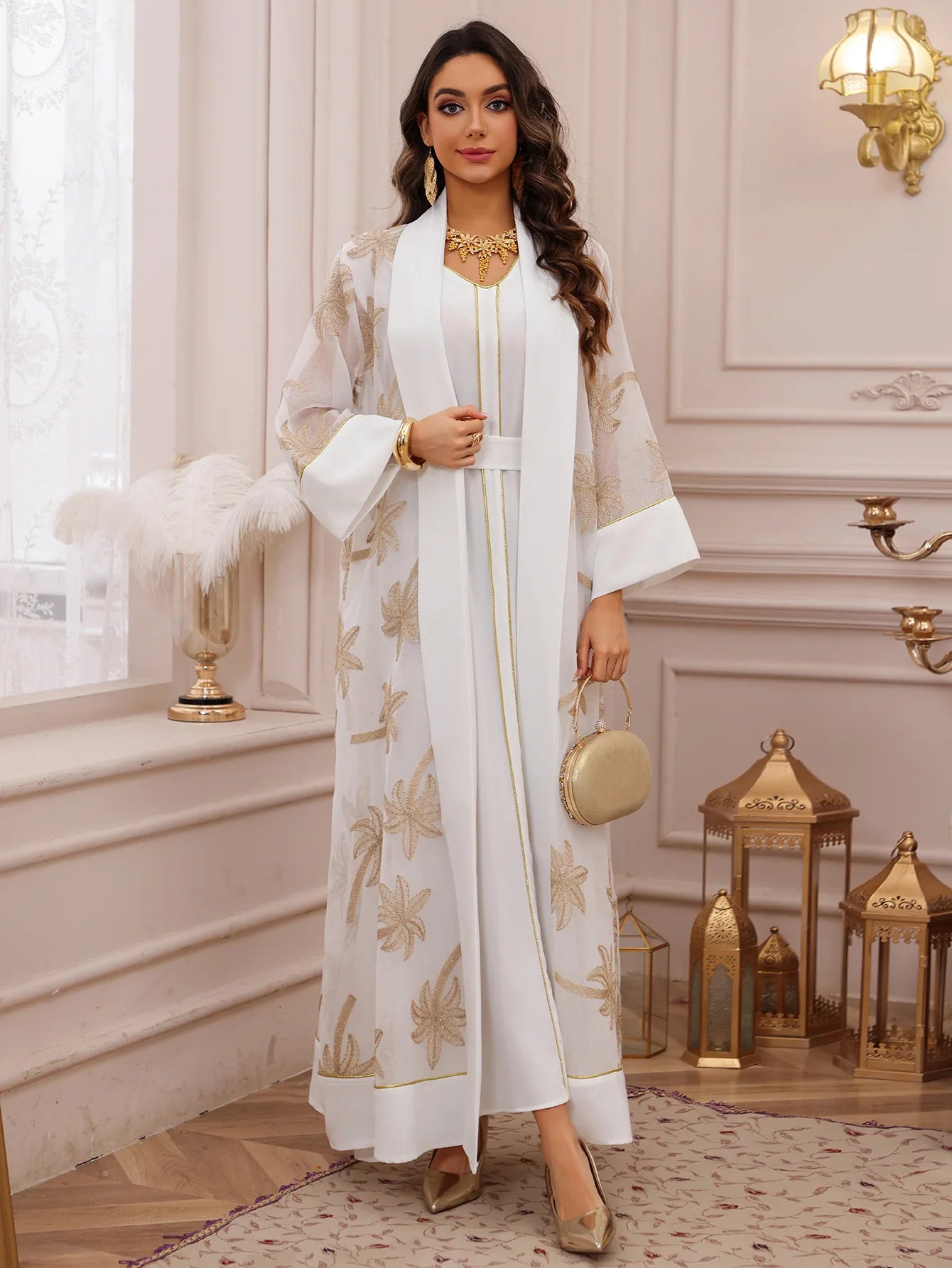 Eid Women Dress Muslim Abaya 2 Piece Set Musulman Ensembles Party Jalabiya Ramadan Abayas Vestidos Largos Kaftan Arab Long Robe