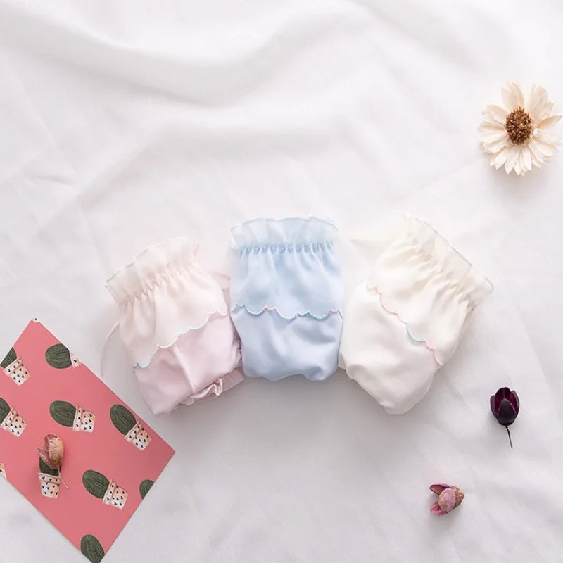 Milk Silk Cute Lovely Sweety Women's Panties High Elasticity Breathable Soft Smooth Underwear Low Waist Ruffle Edge Breifs