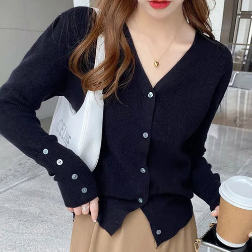 2025 Autumn And Winter Casual Sweater V Neck Women Korean Fashion Tops Long Sleeve Solid Basic Knitted Cardigan Female