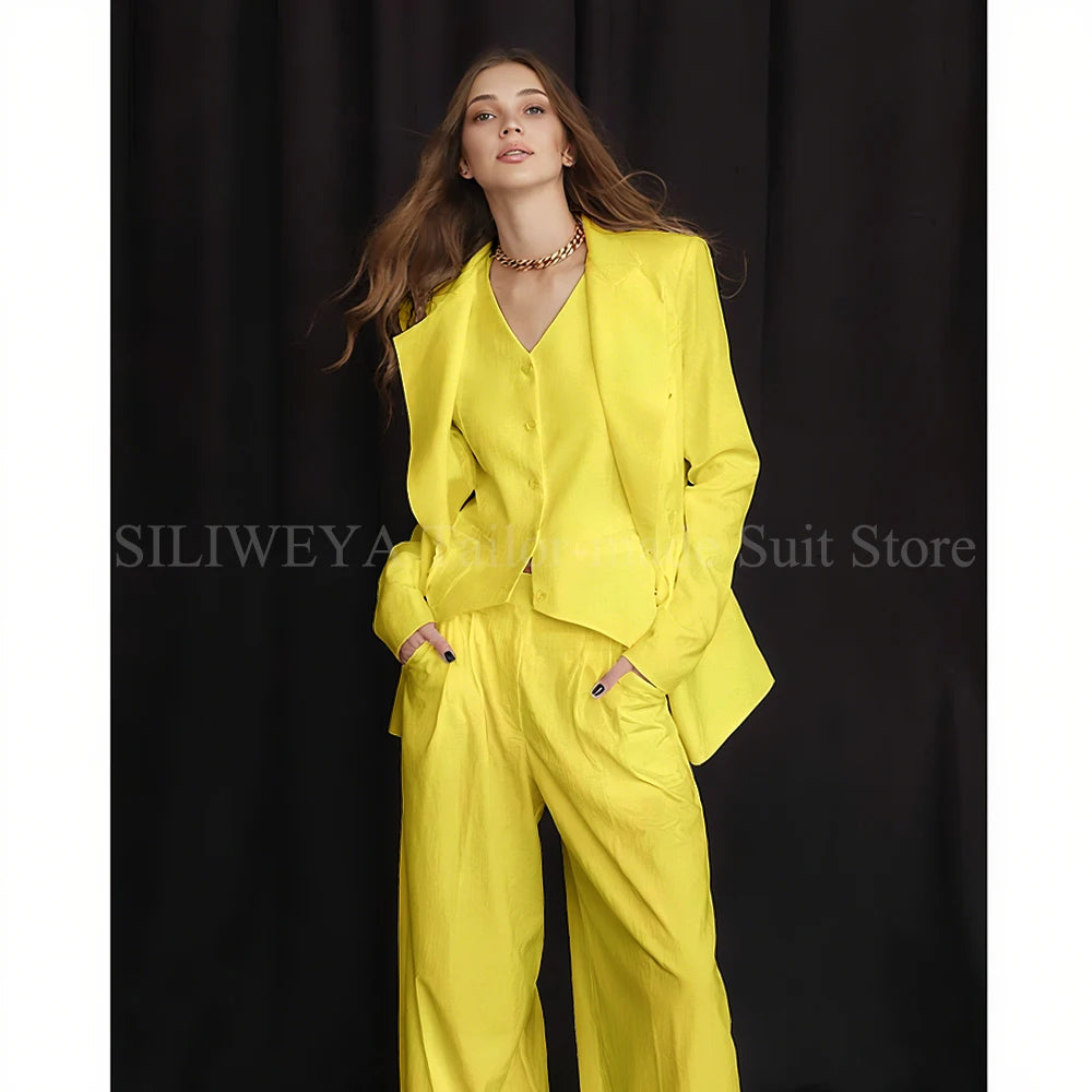 Luxury White Women's Suits 3 Piece Jacket Pants Vest Single Breasted Female Clothing Smart Office Lady Slim Fit Blazers Sets