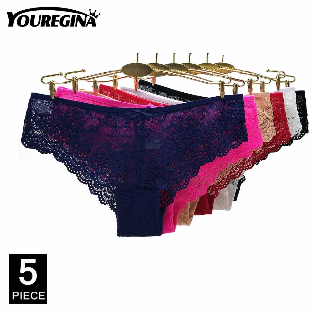 Women Panties Underwear Cotton Sexy Flower Lace Hollowed Low Rise Girls Briefs Ladies Knickers for Women 5 Pcs/lot