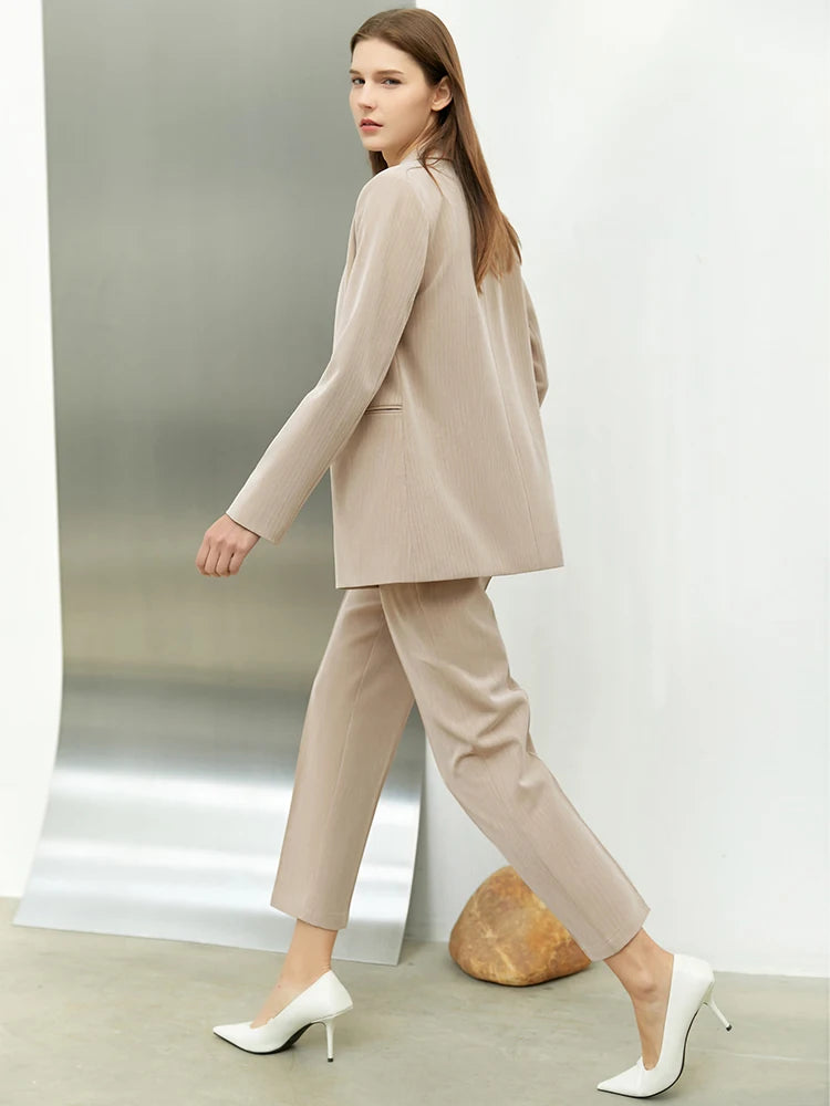 Amii Minimalism Autumn Office Lady Blazer Women Jacket Lace V-neck Tank Tops High Waist Pants Separately Female Blazers 12060909