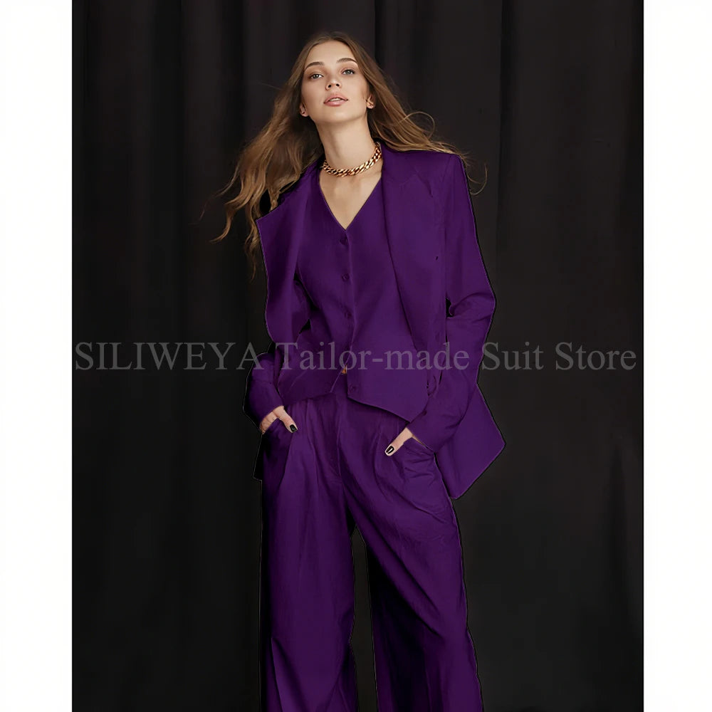 Luxury White Women's Suits 3 Piece Jacket Pants Vest Single Breasted Female Clothing Smart Office Lady Slim Fit Blazers Sets