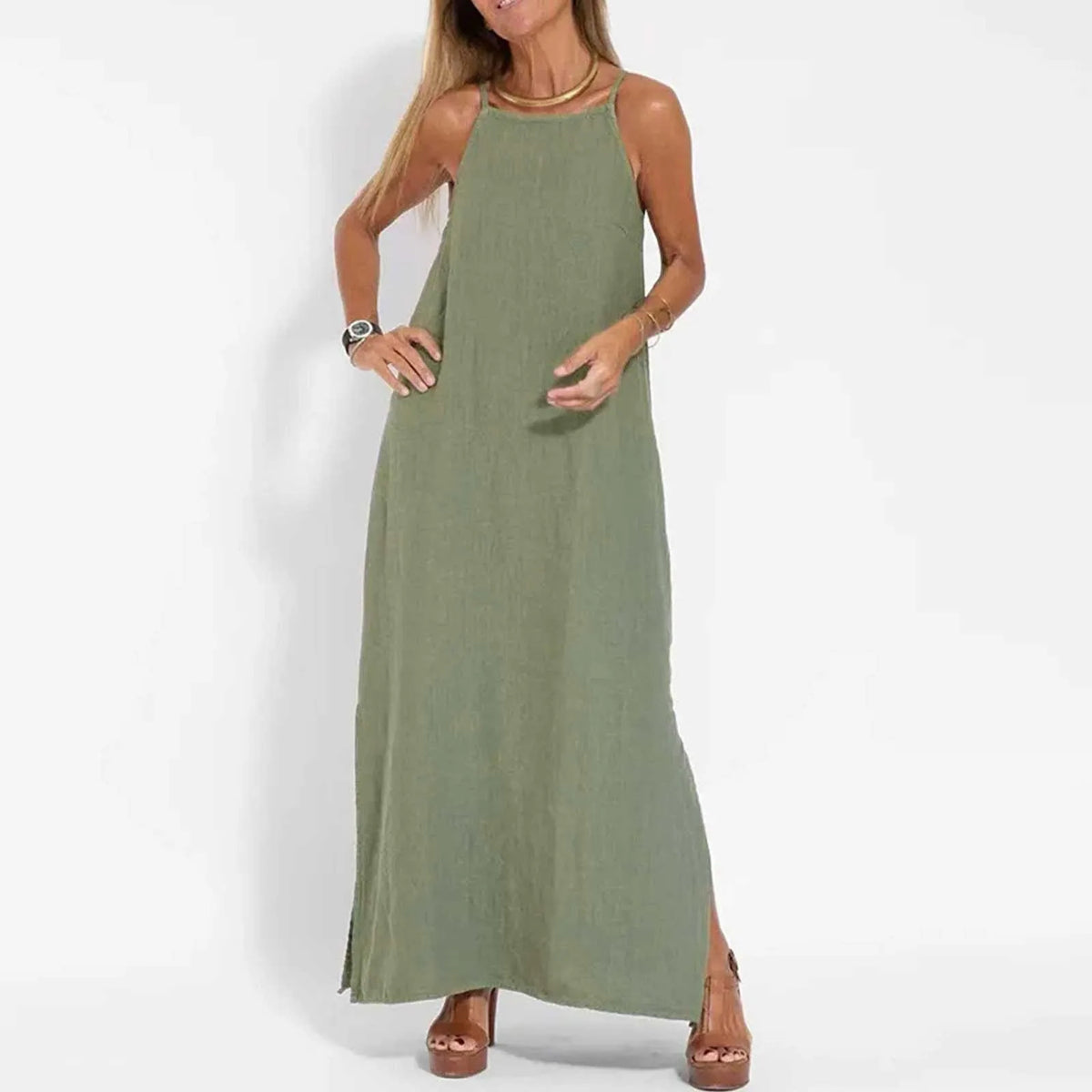 Dresses For Formal Occasions Women'S Fashion Casual Split Strap Dress Solid Color Boho Long Dresses Vestidos Verano Moda 2024
