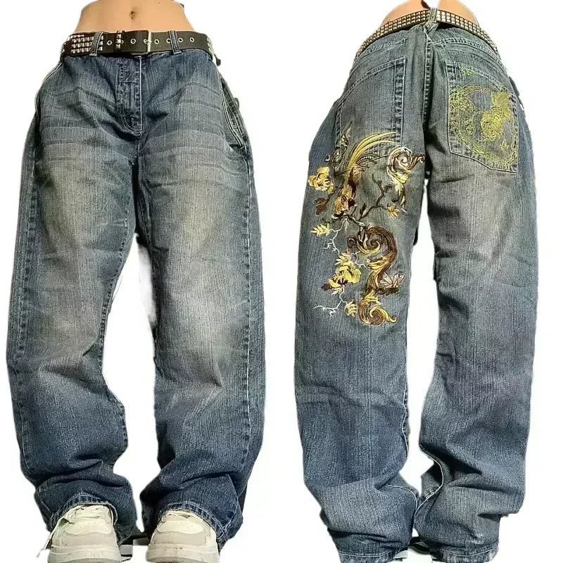 American Fashion Hip Hop Joker Loose Jeans Women Street Y2K New Casual Punk Rock Oversized Wide-leg Pants Unisex Mopping Jeans