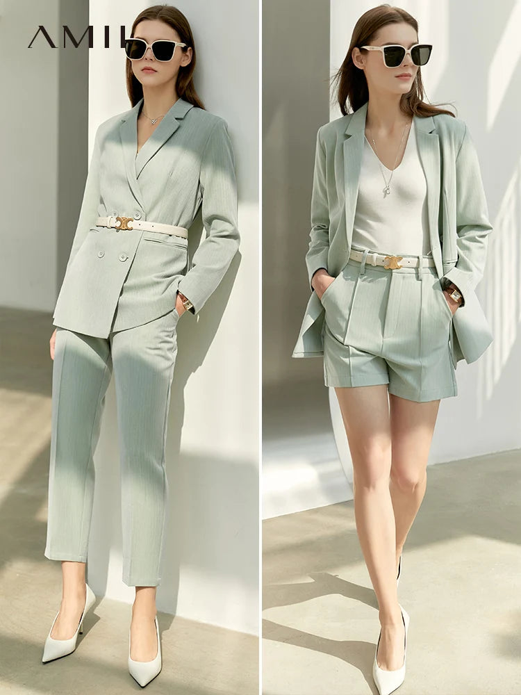 Amii Minimalism Autumn Office Lady Blazer Women Jacket Lace V-neck Tank Tops High Waist Pants Separately Female Blazers 12060909