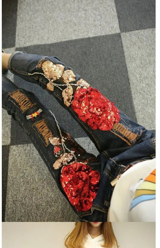 Women Jeans 2026 Spring Autumn Rose Jeans Women's High Waist Slimming Fashion Shorts