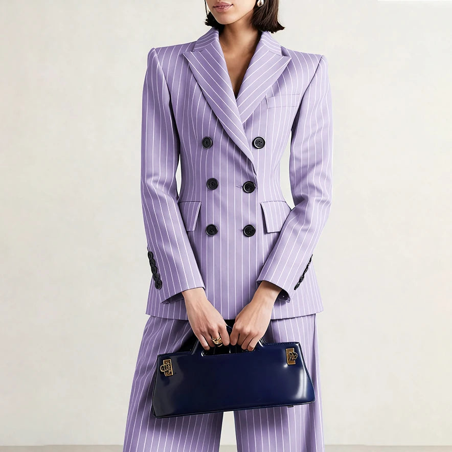 Slim Chic Double Breasted Women Pants Set High-end Female Two Pieces(Jacket+Trousers)أطقم بناطيل