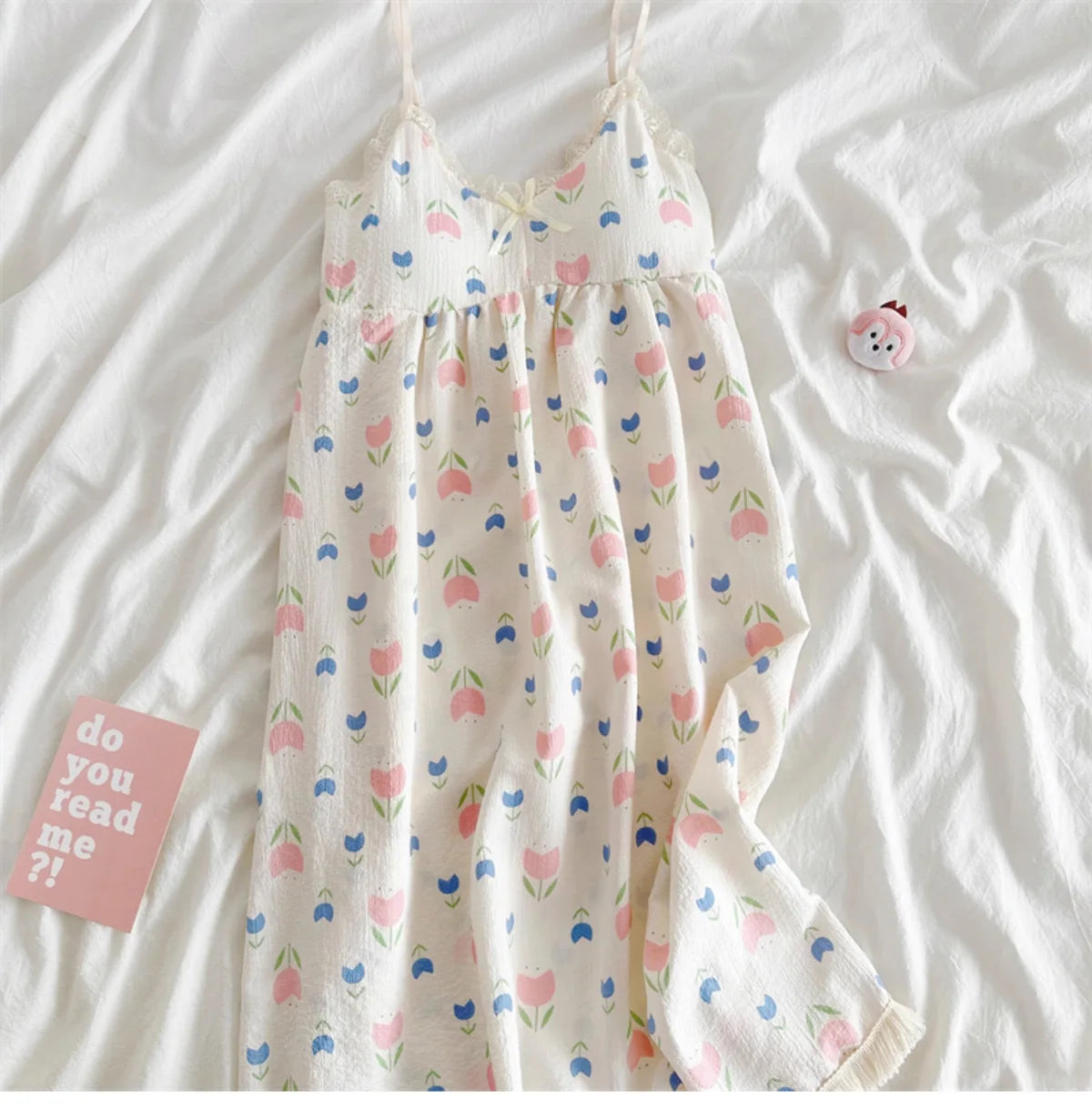 With Chest Cushion Halter Nightgown Female Summer Floral Breathable Thin Section of the Princess Style Loose Knee-Length Pajamas