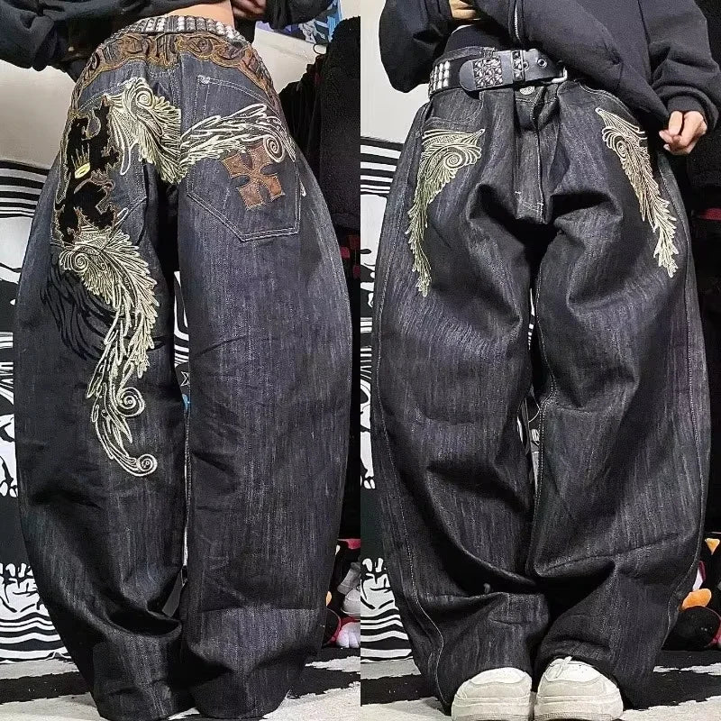 American Fashion Hip Hop Joker Loose Jeans Women Street Y2K New Casual Punk Rock Oversized Wide-leg Pants Unisex Mopping Jeans