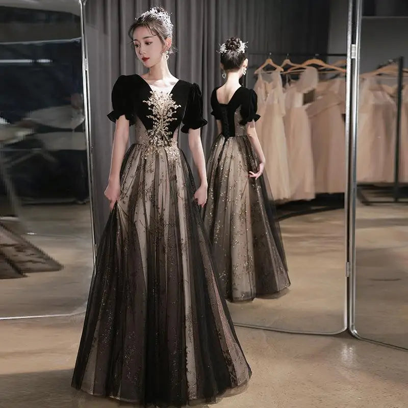 Elegant Women Evening Dress Light Luxury Vintage Appliques Long Banquet Gowns Female Formal Party Dresses Prom graduation dress