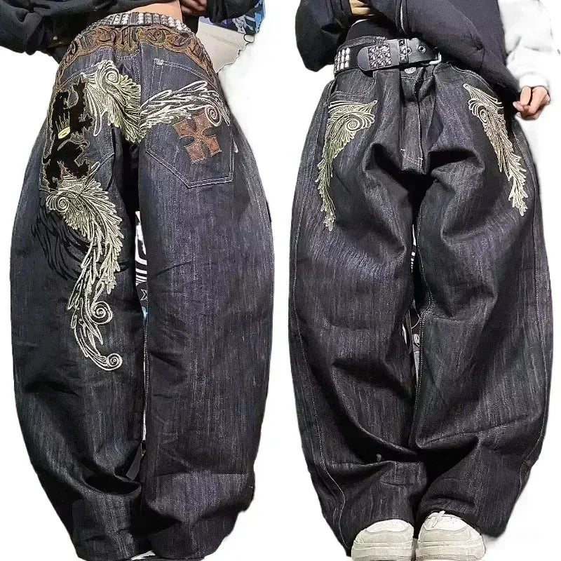 American Street Fashion Trend Big Pocket Loose Jeans Women Harajuku Y2K New Hip Hop Vintage Oversized Jeans Unisex Mopping Jeans