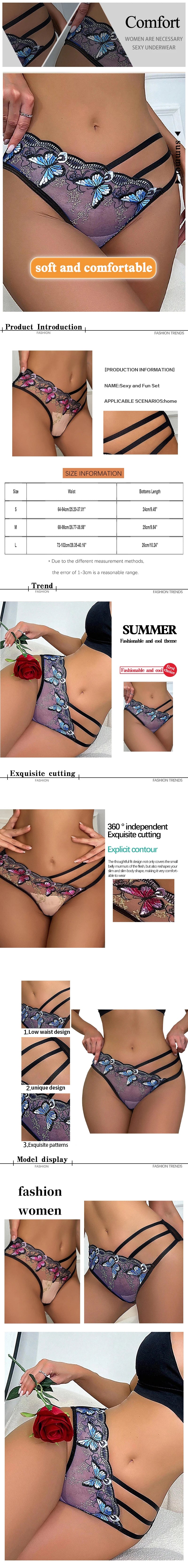 Women's Panties Sexy Butterfly Embroidery Lingerie Mesh Through Erotic Underwear Thong Panty for Seduction Romantic Nights