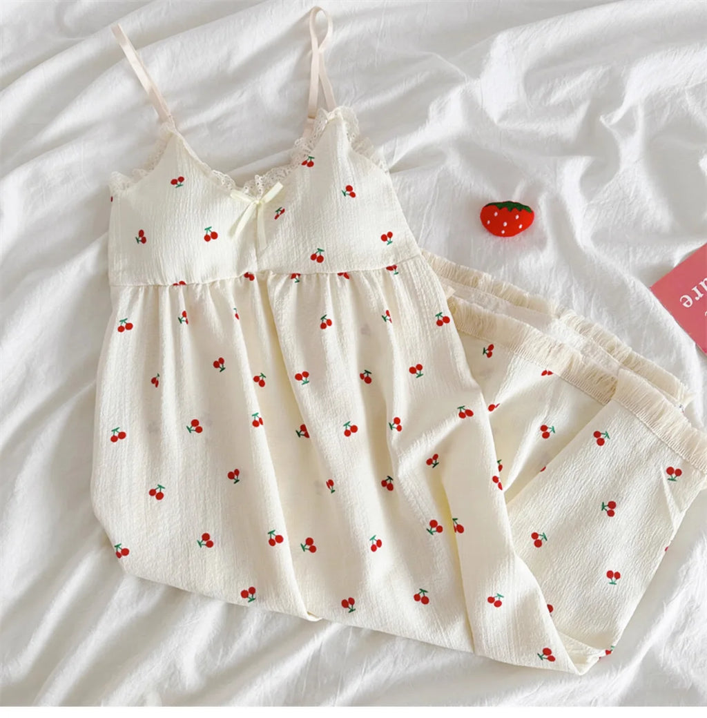 With Chest Cushion Halter Nightgown Female Summer Floral Breathable Thin Section of the Princess Style Loose Knee-Length Pajamas