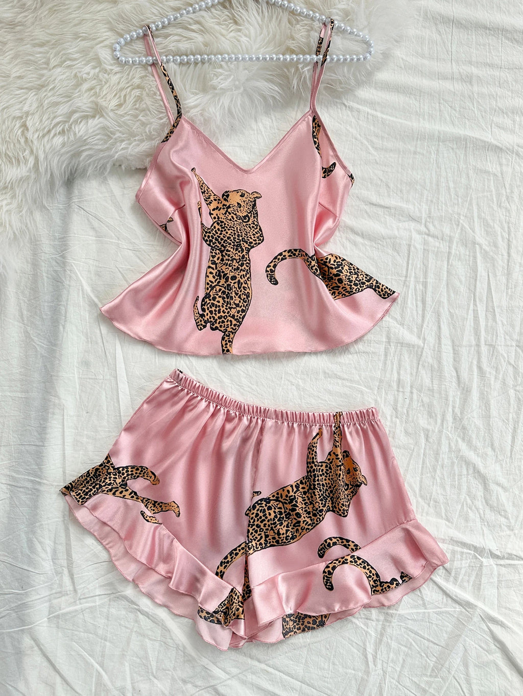 2-Piece Leopard Print Pajama Set Sexy and Casual Halter Shorts Women's Sleepwear