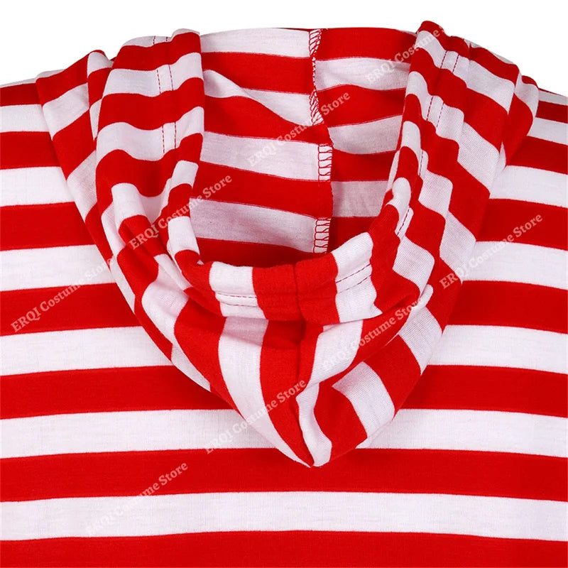 Couple Onesie Plus Size Christmas Pajamas Red and White Striped Onesies for Adults with Zipper Jumpsuit Hooded Sleepwear