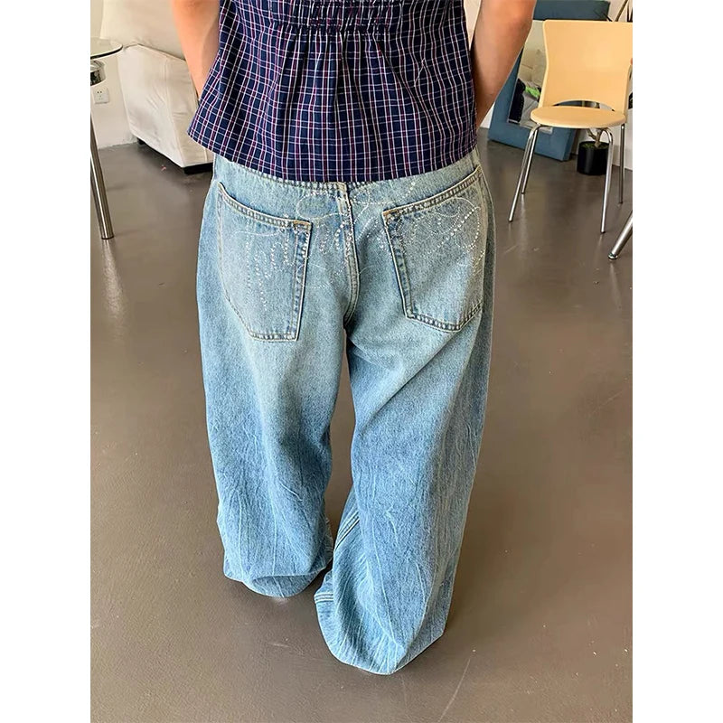 Women Blue Y2k Baggy Jeans Harajuku Vintage Boyfriend Bent Knife Denim Trouser Japanese 2000s Style Jeans Pants Oversize Clothes