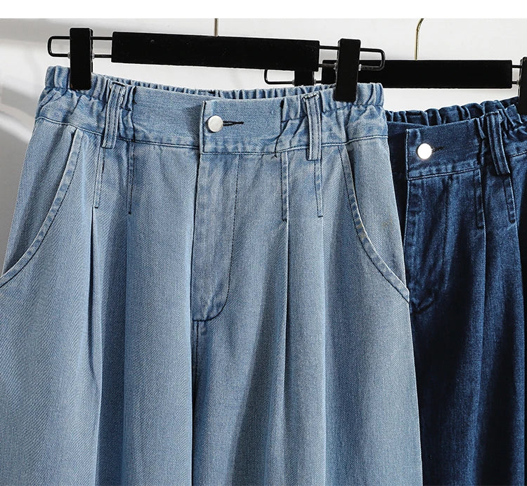 Oversized Women Jeans Spring Elastic Waist Wide Leg Loose Denim Harem Pants Large Size Female Baggy Pants
