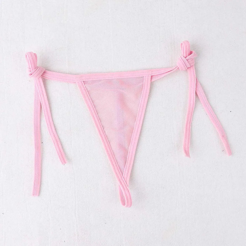 Womens Sexy Lingerie Bikini See ThrougSwimwear 2 Piece Bra With Tie Side Comfortable Thong Solid Color Beachwear Fashion Bustier