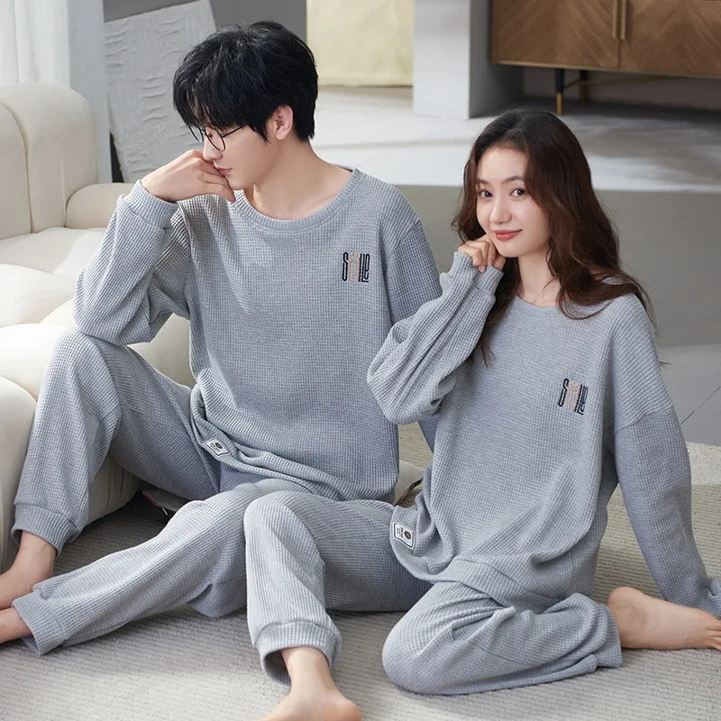 Couple Long Sleeves Sleepwear Autumn Winter Cotton Pajama Sets Print Pants Homewear Kawaii Clothes 2 Piece Sets Nightwear Lovers
