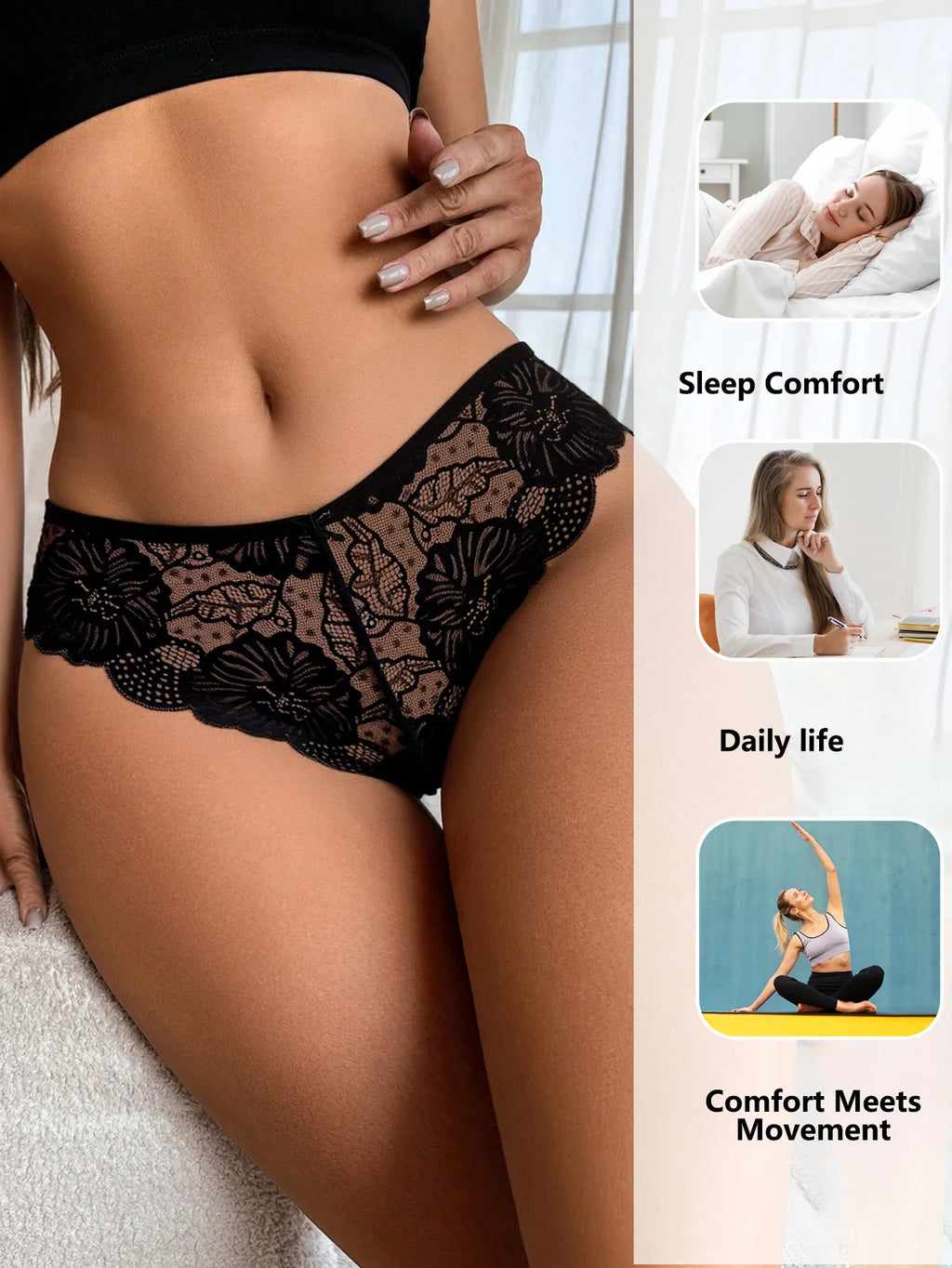 5PCS Women Floral Lace Panties Sexy Perspective Underwear Low Waist Solid Underpants Breathable Intimates Female Lingerie M-XL