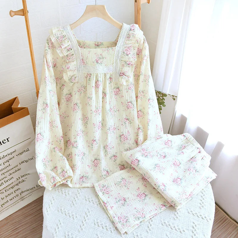 NEW Cute Korean Pajama For Women Loose Sweet Lace Princess Style Soft Cotton Pajamas Skin-friendly Casual Homewear Nightgown