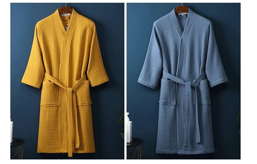 Cotton Bathrobe Spring/summer Thin Morning Robe Long Waffle Hotel Beauty Salon Bathrobe Women Sleepwear Sexy Pajamas Bath Robes