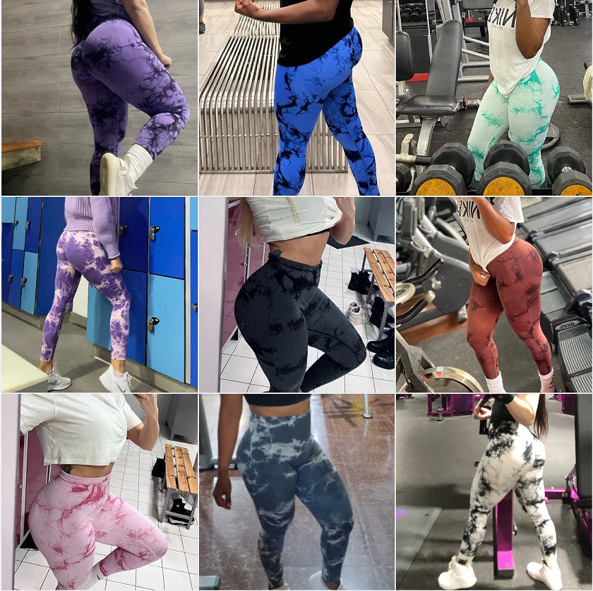 Women Tiedye Gym Leggings Seamless Yoga Pants Scrunch Sports Fitness Tights High Waist Workout Training Leggins Drop Shipping