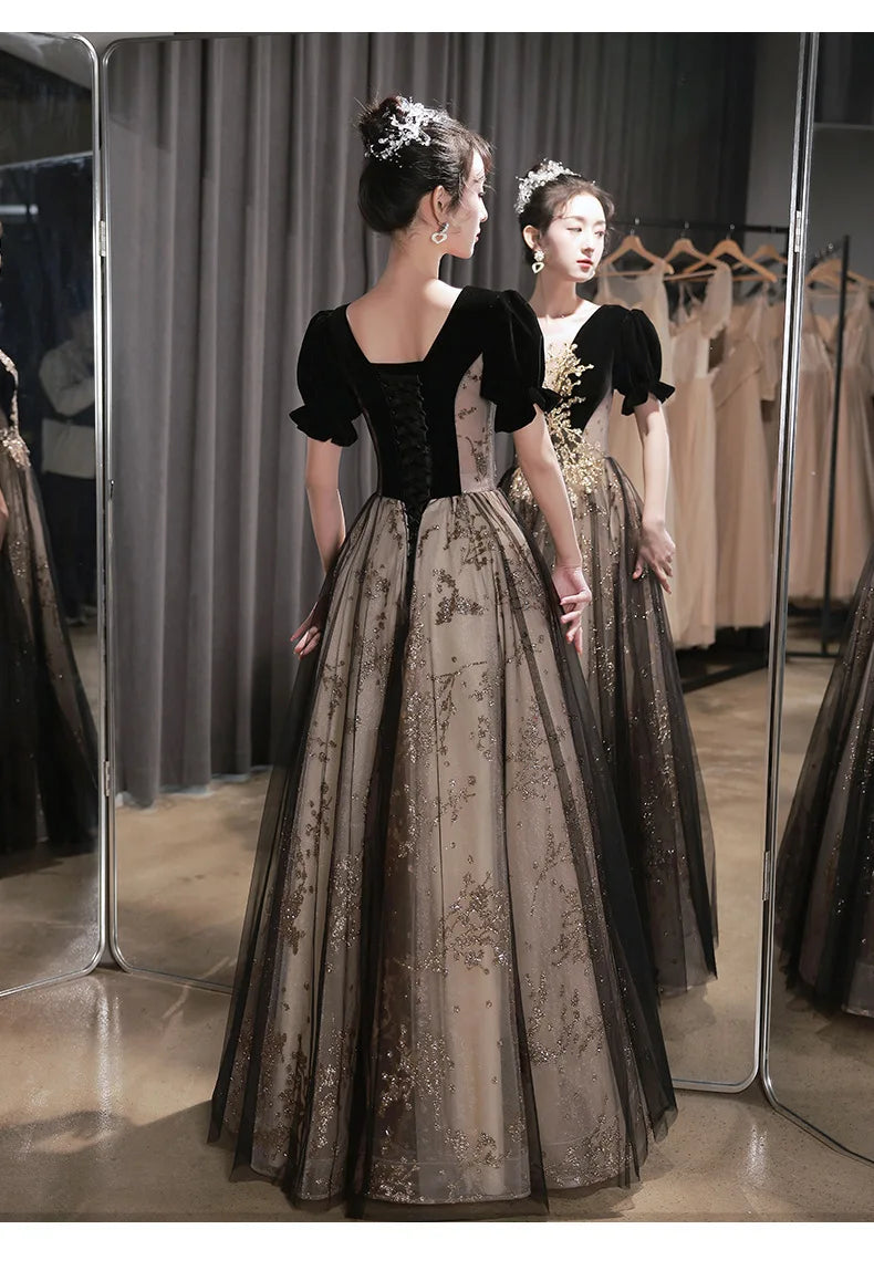 Elegant Women Evening Dress Light Luxury Vintage Appliques Long Banquet Gowns Female Formal Party Dresses Prom graduation dress